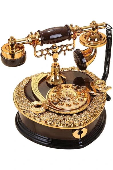 Coverzone Retro Telefon Görünümlü Kurmalı Müzik Kutusu Çekmeceli Eski Model Phone Hediyelik TRM-77 - 1