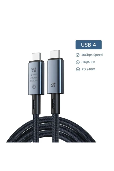Coverzone 40Gbps 240W 4.0 Thunderbolt Type-C to Type-C Şarj, Data 8K 60Hz Görüntü Aktarım Kablo 2 Metre CZ855 - Resim 4