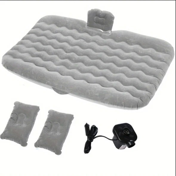 Şişme Araç İçi Seyahat Yatağı Oto Araç İçi Yatak Gri Renk Pompa+Yastık Dahil - 2