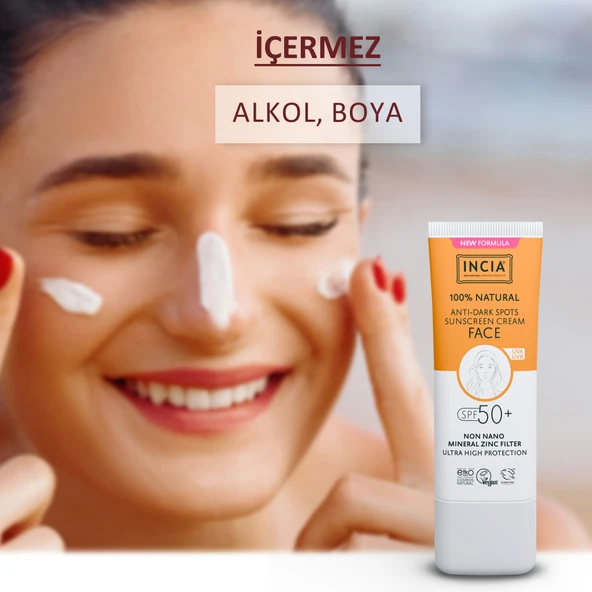 INCIA %100 Doğal Yüz Güneş Kremi Leke Karşıtı Aydınlatıcı Mineral Filtre UVA1 UVA2 UVB SPF 50+ 30 ml - 3