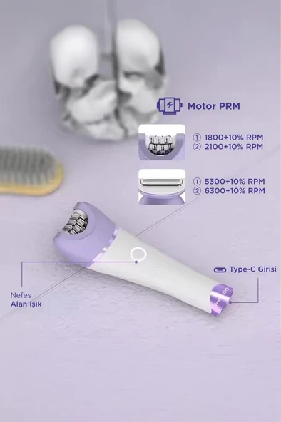 Torima TEP-02 Beyaz 6 Başlıklı (Yüz+Koltuk Altı+Bikini Bölgesi+Bacak) Islak Ve Kuru Kablosuz Epilatör - Resim 7