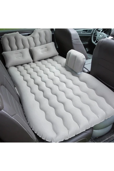 Şişme Araç İçi Seyahat Yatağı Oto Araç İçi Yatak Gri Renk Pompa+Yastık Dahil