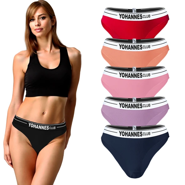 Yohannes Club, Kadın Lastik Kemerli Bikini Slip, 5'li Paket, Çoklu Renk ürün görseli
