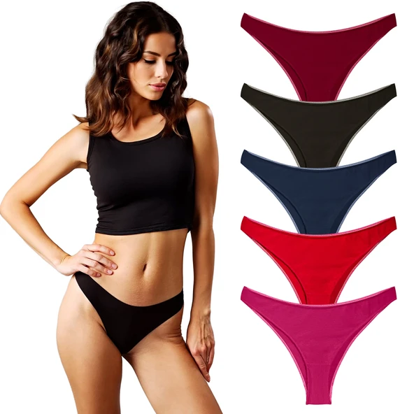 Yohannes Club, Kadın Pamuklu Basic Brazilian Külot, 5'li Paket, ürün görseli