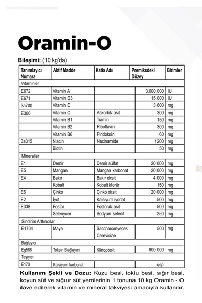 Ber vet pet Oramin-O 25 kg büyükbaş küçükbaş yem katkısı vitamin mineral premiks ekstra maya ve toksin bağlayıcı - 2