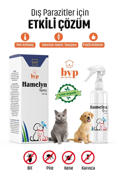 Ber vet pet Hamelyn Bit-Pire-Kene Spreyi 100ml Doğal Koruma Kedi Köpek Kuş Tavşan Uyumlu - 1