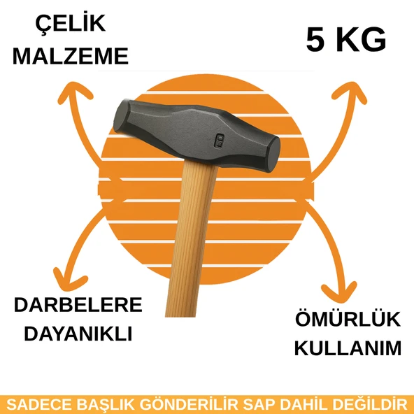 Beylini 3-5kg Balyoz Başlığı Çelik Uçlu Yassı Çift Taraflı Kullanım Profesyonel Yıkım İnşaat Şantiye Sanayi - 5