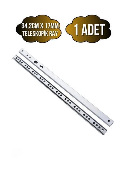 Teleskobik 17MM Çekmece Rayı Gömme Bilyeli İnce Ray(17MM)(TAKIM)(KROM) 34.2cm 34.2cm - 1 ADET - 1