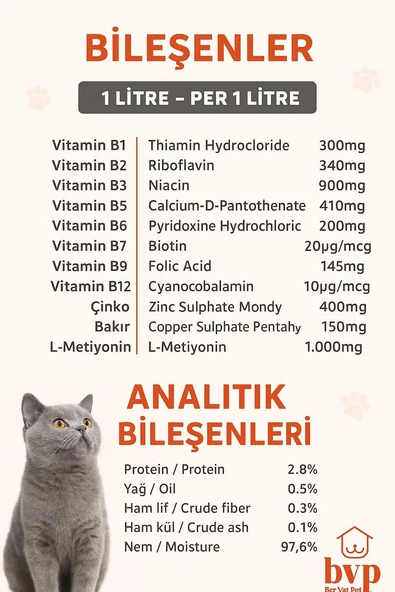 Ber vet pet Bvp Plus B Kedi Tüy dökülme önleyici Multivitamin damla kedi tüy bakımı 50ml - 5