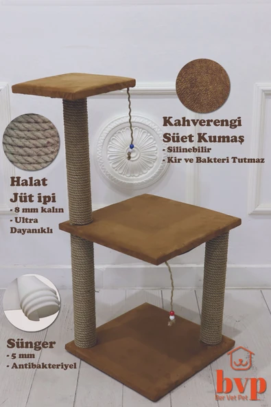 Ber vet pet İki katlı Lüks Kedi Tırmalama Tahtası 86cm Silinebilir Süet Kumaş Süngerli - 1