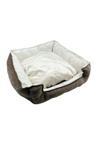 Ber vet pet Yumuşak Ve Yıkanabilir Kedi Ve Köpek Yatağı –lüx, Rahat Ve Şık Tasarım 50*50cm Renk kahverengi - 3