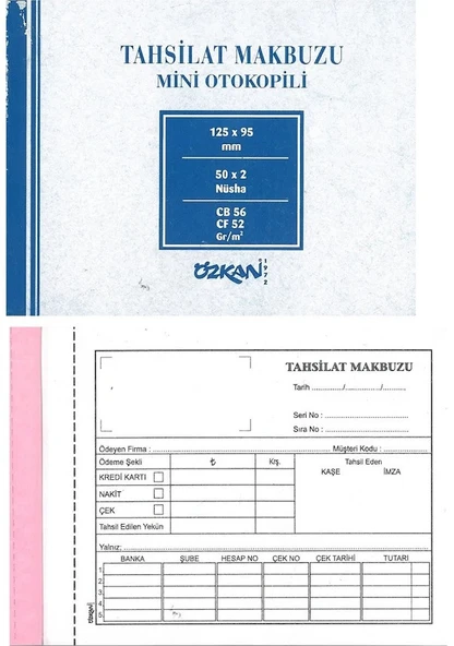 Özkan Tahsilat Makbuzu Otokopili Mini 50X2 Nüsha 12 ADET