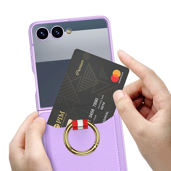 Galaxy Z Flip 7 Kıpta Yüzüklü Kartlıklı Kılıf - Resim 6