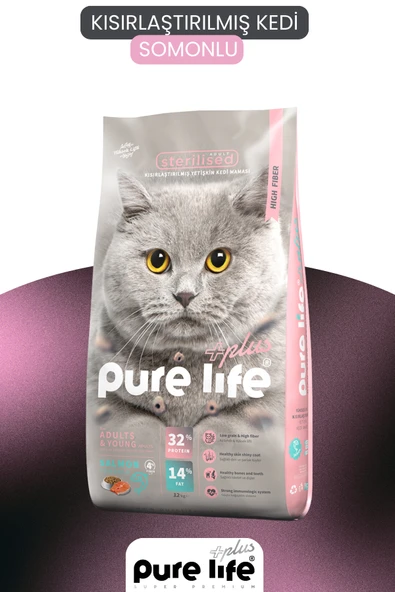 PURELİFE PLUS SOMONLU KISIRLAŞTIRILMIŞ KEDİ MAMASI 12 KG