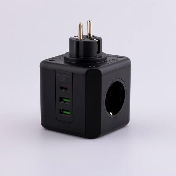 3 Prizli 2 USB + 1 Type-C Çocuk Termal Kısa Devre Akım Korumalı Topraklı Golyat Grup Şarj Fiş Priz - Resim 5