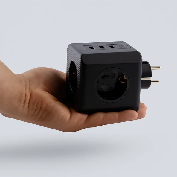 3 Prizli 2 USB + 1 Type-C Çocuk Termal Kısa Devre Akım Korumalı Topraklı Golyat Grup Şarj Fiş Priz - Resim 6