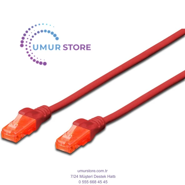 Patch Kablo, U-UTP, CAT. 6, 0,25 metre, AWG 26/7, Cu, LSZH, kırmızı renk