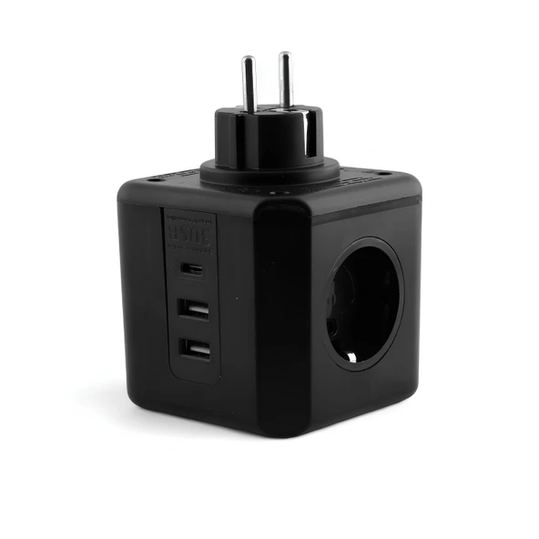 3 Prizli 2 USB + 1 Type-C Çocuk Termal Kısa Devre Akım Korumalı Topraklı Golyat Grup Şarj Fiş Priz - Resim 3