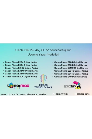 Canon Pg-46 /cl-56 Pixma E404/e414/e464/e484 Siyah Ve Renkli Kartuş - 3