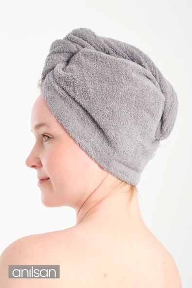 %100 Pamuk Gri Havlu Bone Saç Kurutma Bonesi Kafa Havlusu Duş Banyo Bonesi Islak Saç Kurulama Bone - 2