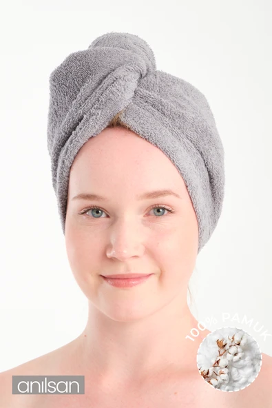 %100 Pamuk Gri Havlu Bone Saç Kurutma Bonesi Kafa Havlusu Duş Banyo Bonesi Islak Saç Kurulama Bone