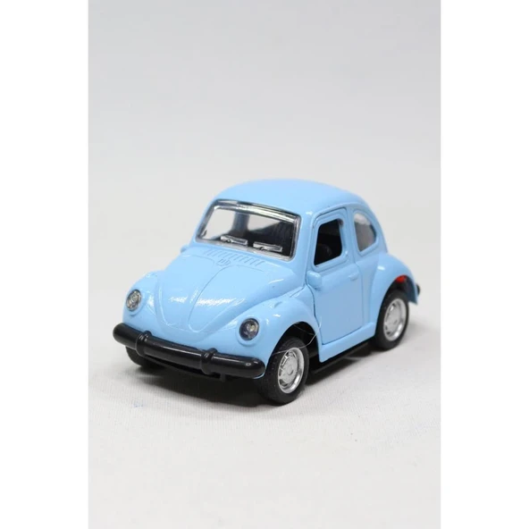 1967 Volkswagen Beetle Çek Bırak Metal Oyuncak Araba 9 cm Mavi - 2