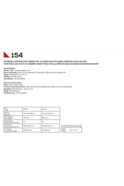154 Makaralı Daire Kilidi 35mm Sarı ürün görseli 1