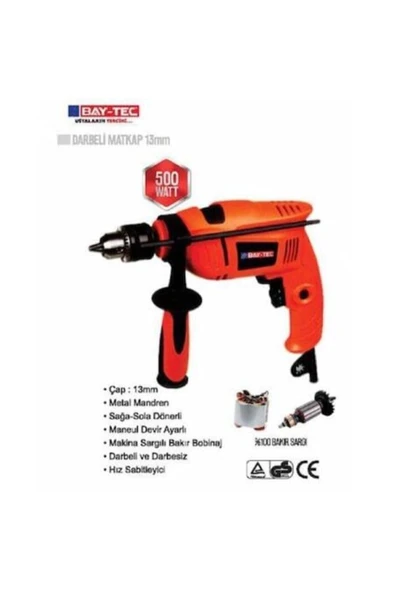 Bay-tec 0020 Darbeli Matkap 13mm 500watt ürün görseli 1