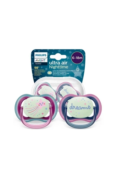 Philips Avent Ultra Air Gece Emziği 6-18 Ay 2'li Kız Scf376/14 - 1