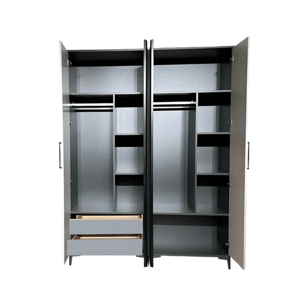 Deniz 4 Kapaklı Çekmeceli Genç Odası Dolabı | MDF | REHAU Kaplama Kapaklar | Antireflekte Camlar - Resim 3