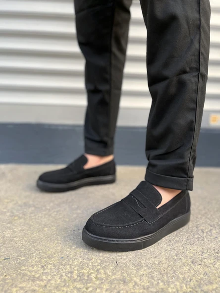 JY180 Estilo X Bağcıksız Süet Erkek Günlük Spor Klasik Ayakkabı SST - Siyah - Resim 2