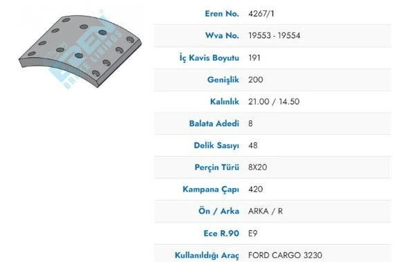 KAMPANA BALATA YENI MODEL FORD CARGO 3230 19553 ürün görseli