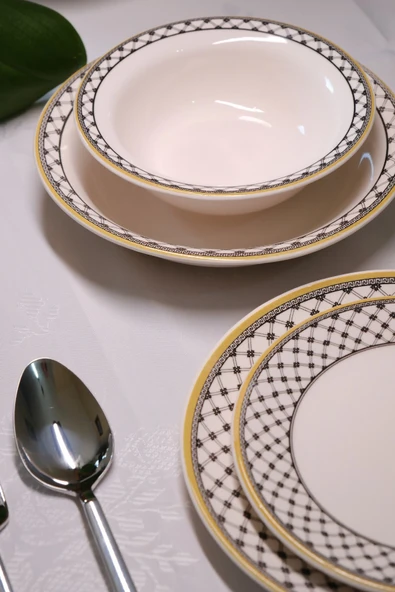 Bavyera 24 Parça Seramik Yemek Takımı | 6 Kişilik | Şık Desenli | Günlük ve Özel Kullanım - Resim 6