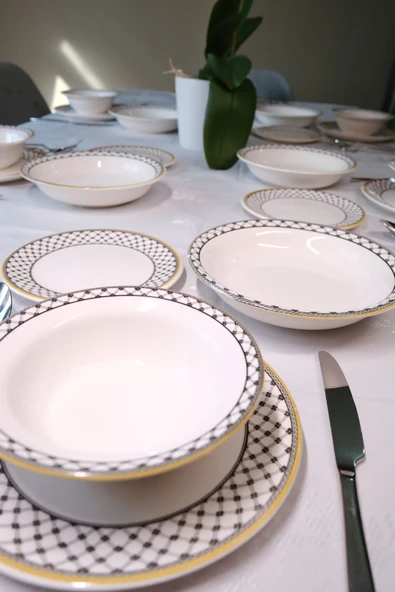 Bavyera 24 Parça Seramik Yemek Takımı | 6 Kişilik | Şık Desenli | Günlük ve Özel Kullanım - Resim 2