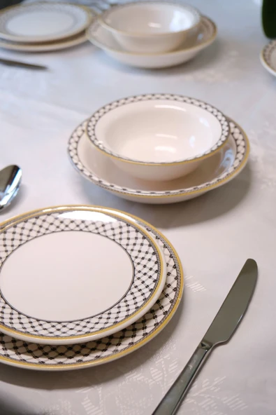 Bavyera 24 Parça Seramik Yemek Takımı | 6 Kişilik | Şık Desenli | Günlük ve Özel Kullanım - Resim 4