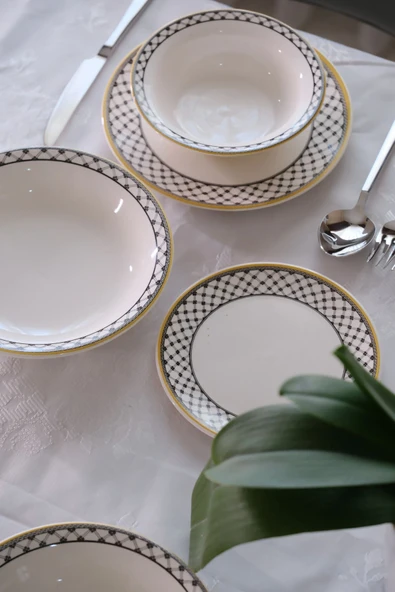 Bavyera 24 Parça Seramik Yemek Takımı | 6 Kişilik | Şık Desenli | Günlük ve Özel Kullanım - Resim 5