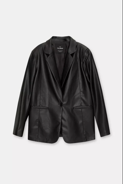 Pull & Bear Oversize Suni Deri Blazer Ceket - 3