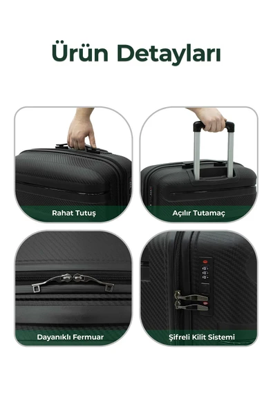 Artemis Polipropilen PP Kırılmaz 2'li Valiz Seti Büyük ve Kabin Boy - Gri - Resim 7