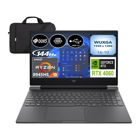 Hp Victus 15-FB3000NT Amd Ryzen 9 8945HS 16 GB Ram 512 GB SSD RTX4060 144Hz 15.6” Windows 11 B82W7EA-EP + Elektropasaj Çanta ürün görseli 1