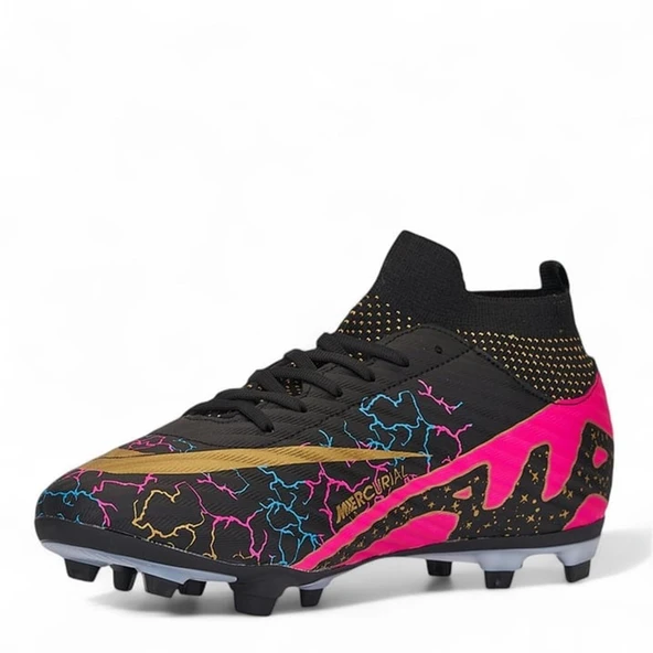 Çoraplı Siyah Fuşya Halı Saha Krampon Futbol Ayakkabısı - 4