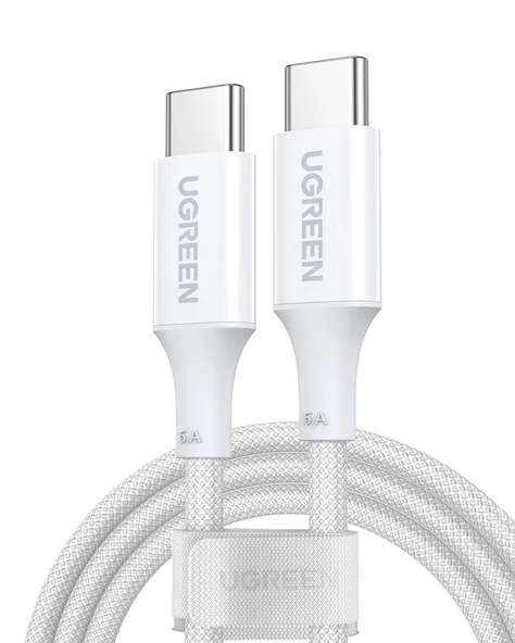 UGREEN USB-C 100W 3A QC PD Silikon Örgülü Hızlı Şarj Kablosu, 1 Metre, Beyaz, 15267
