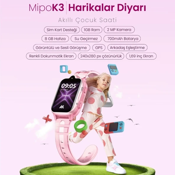 Mipo K3 4G Görüntülü Konuşma Özellikli Akıllı Çocuk Saati Pembe - 2