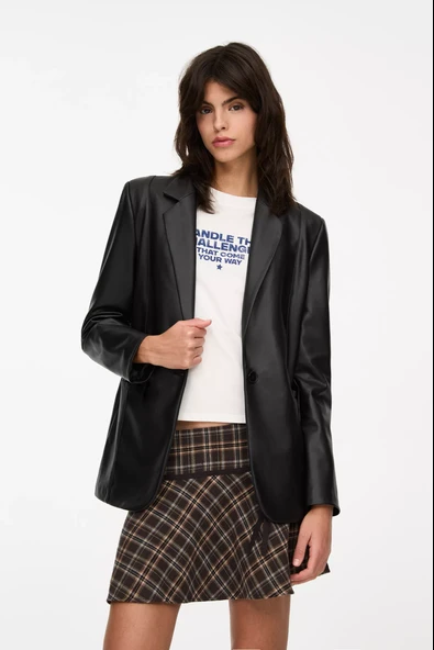 Pull & Bear Oversize Suni Deri Blazer Ceket - 1