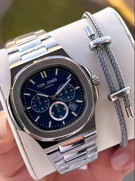 Tom Jones Çelik Kordon 3 Atm Suya Dayanıklı 2 Yıl Garantili Erkek Kol Saati+Bileklik TJE1.10044.3 ürün görseli