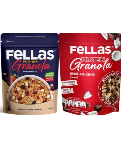 Protein Granola -Hindistan Cevizi 270g- Kırmızı Meyveler 270g 2'li Set - 1