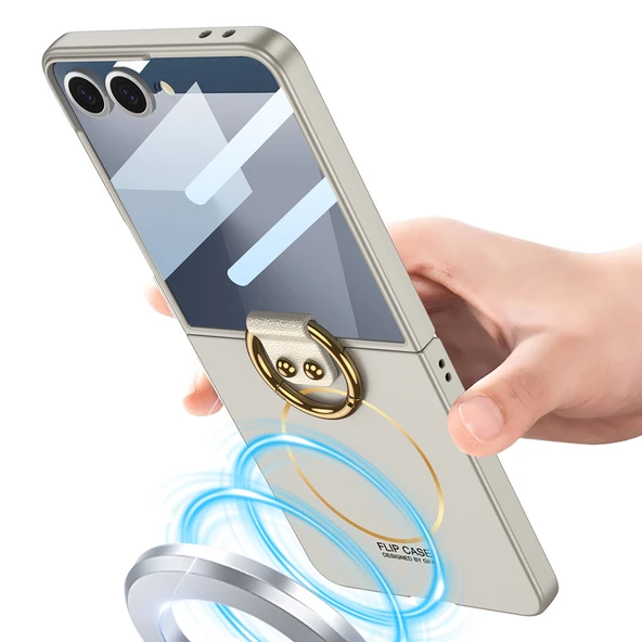 Galaxy Z Flip 7 Kılıf M-safe Şarj Özellikli Kıpta Yüzüklü Flip Sert Kılıf - Resim 9