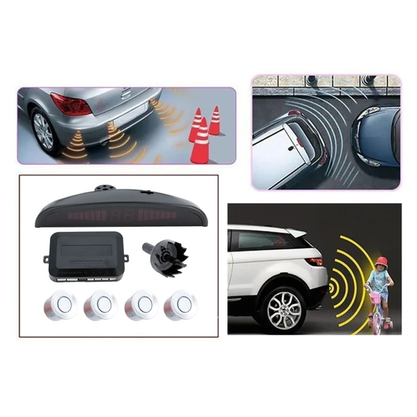 Dijital Ekranlı Araç Park Sensörü Ses İkazlı 22 mm Gümüş - Resim 2