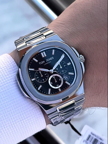 Tom Jones Çelik Kordon 3 Atm Suya Dayanıklı 2 Yıl Garantili Erkek Kol Saati+Bileklik TJE1.10044.2 - 3