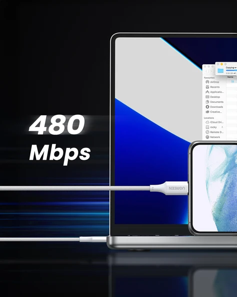 UGREEN USB-C 100W 3A QC PD Silikon Örgülü Hızlı Şarj Kablosu, 1 Metre, Beyaz, 15267 - 7