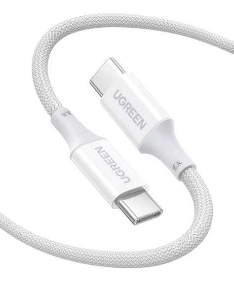 UGREEN USB-C 100W 3A QC PD Silikon Örgülü Hızlı Şarj Kablosu, 1 Metre, Beyaz, 15267 - 2
